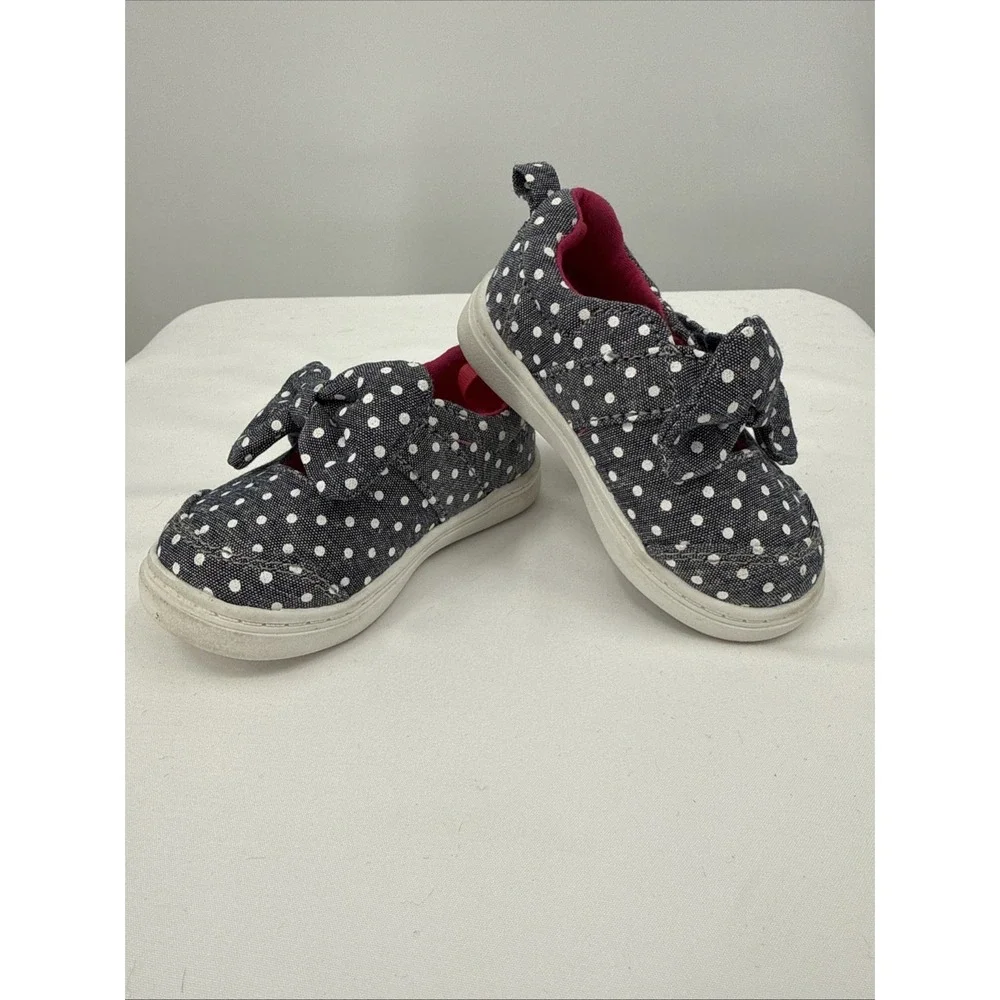 Girls Toddlers Size 3 Tennis Shoe By Wonder Nation Blue &‎ White Polka Dot Bow